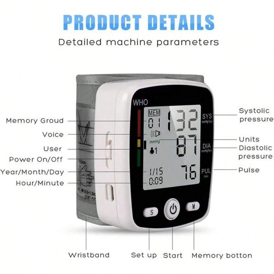 Wrist Blood Pressure Monitor with USB Charging & Memory